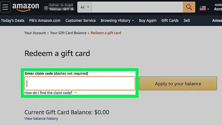 Input your Amazon gift card code to view balance Enter the gift card number or claim code in the provided field to check your Amazon balance
