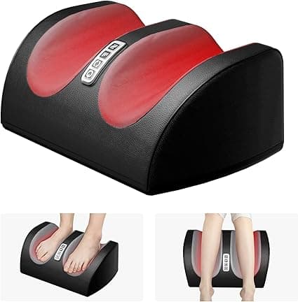 Portable Shiatsu foot massager with kneading rollers and heat function for foot and calf relaxation