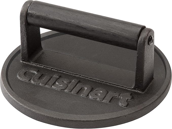 Heavy cast iron grill press for burgers and steaks Cast iron grill press for even cooking