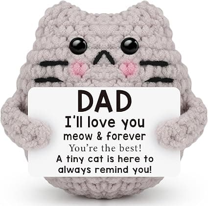Handmade crochet miniature cat doll designed as a thoughtful, personalized desk or shelf ornament