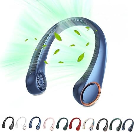 Wearable portable neck fan with 360-degree airflow, three-speed settings, and long battery life
