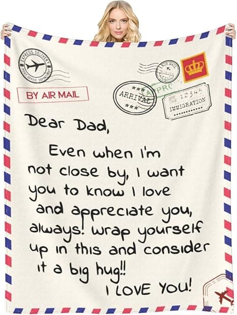 Super soft microfiber fleece dad blanket with heartfelt printed message and lightweight, wrinkle-resistant design