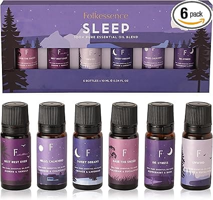 Gift box of six premium essential oils including lavender, peppermint, and eucalyptus for relaxation and aromatherapy