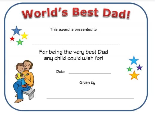 Framed certificate of “World’s Best Dad” Certificate framed with "World’s Best Dad" message