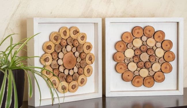 Handmade Rustic Wood Slice Frame Rustic wood slice frame showcasing family photographs