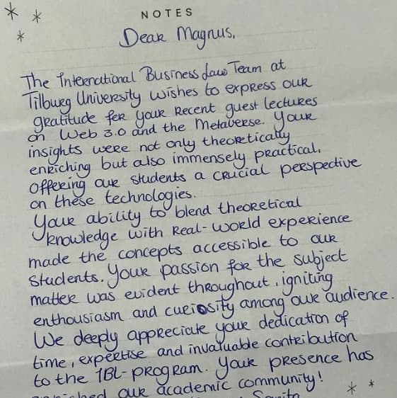 Handwritten letter accompanying a special gift Handwritten letter paired with a thoughtful gift