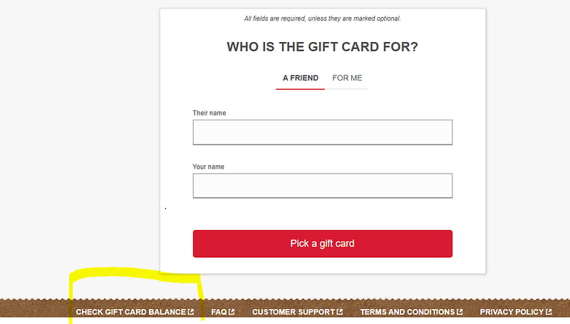 Navigate to ‘Check Balance Online’ and then select ‘Check Gift Card Balance’ Navigation path from balance check menu to gift card balance option