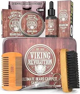Viking Revolution Beard Care Kit for Men – Grooming Essentials for a Stylish Beard. complete Viking Revolution beard care kit with grooming essentials for men.