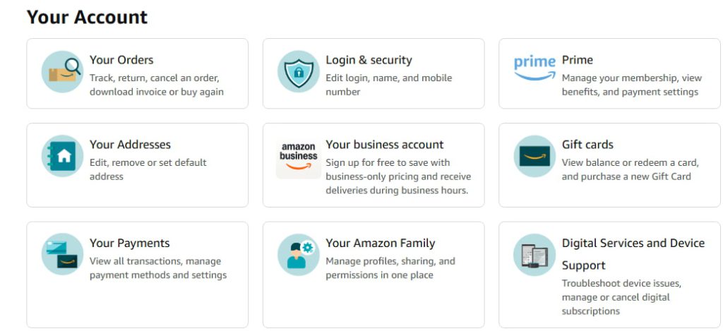 Find the gift card redemption section Navigation showing the gift card redemption option on Amazon