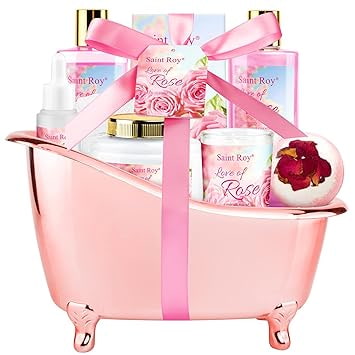 Indulge in relaxation with Saint Roy’s luxury rose bath gift basket spa kit. Saint Roy’s Luxury Home Spa Kit Rose Bath Gift Basket