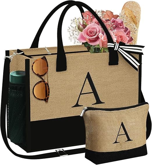 Yoolife Initial Jute Tote Bag - Stylish personalized gift for moms Yoolife Initial Jute Tote Bag, eco-friendly and personalized with initials Using Amazon Gift Card