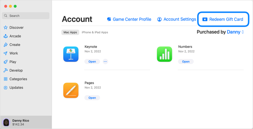 Redeem a Gift Card on your Mac