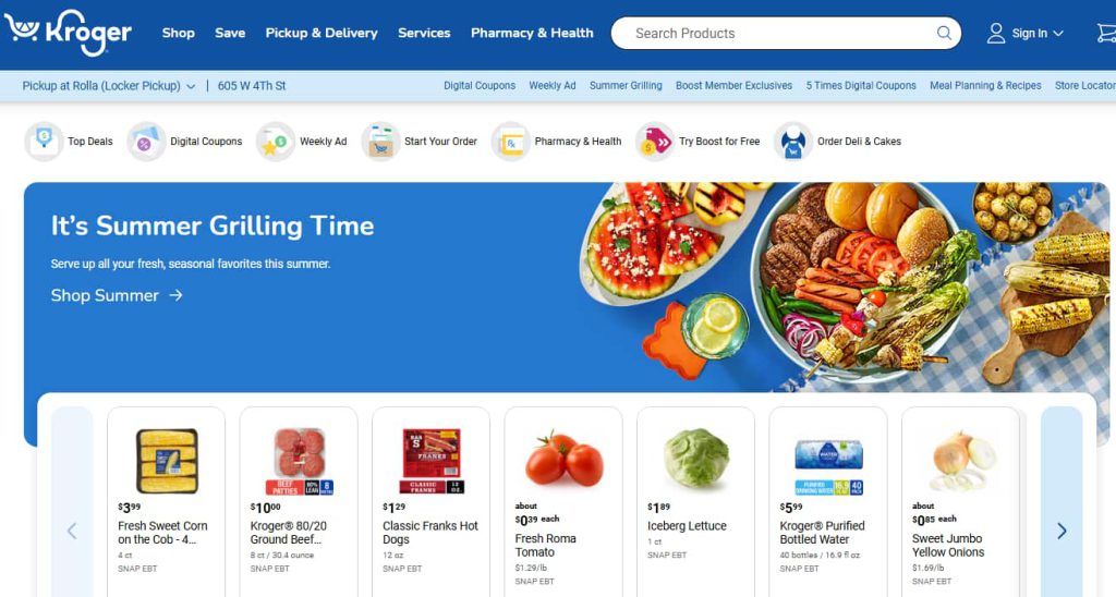 Visit the Official Kroger Website to Begin Redemption llustration showing a user opening the official Kroger website on a mobile device and desktop browser