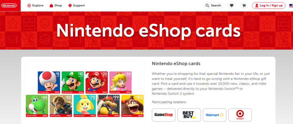 Open the official Nintendo eShop to start redeeming your gift card. Open the official Nintendo eShop to start redeeming your gift card.
