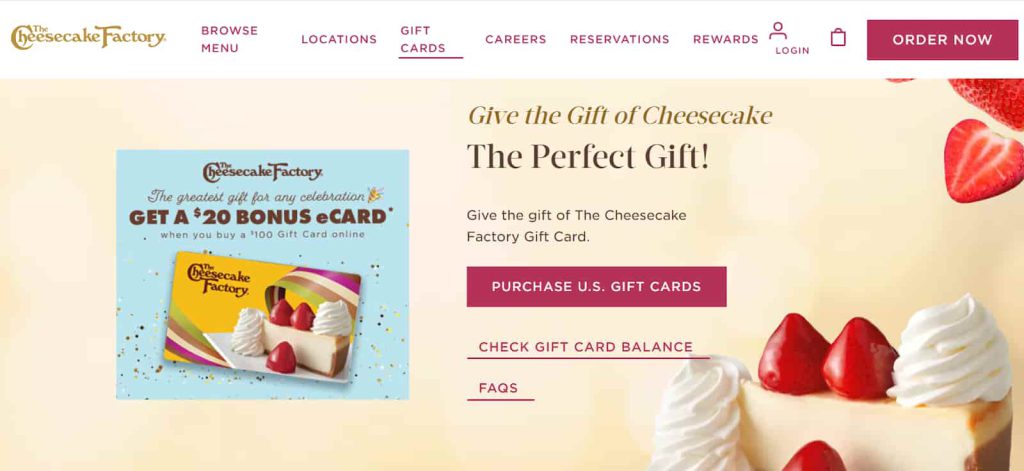 A user opening The Cheesecake Factory’s official website on a laptop to begin the gift card redemption process, showing the homepage interface clearly. A user opening The Cheesecake Factory’s official website on a laptop to begin the gift card redemption process, showing the homepage interface clearly.
