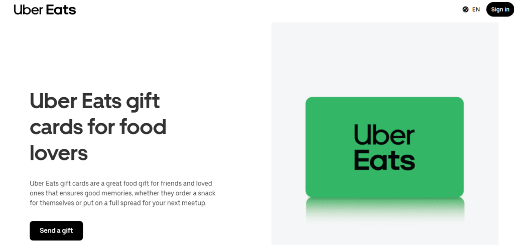 User opening the official Uber Eats website on a laptop browser as the first step to redeem a gift card. User opening the official Uber Eats website on a laptop browser as the first step to redeem a gift card.