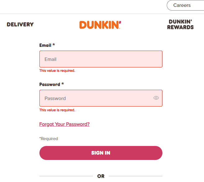 Log in to your Dunkin' account or create a new one to access gift card services Log in to your Dunkin' account or create a new one to access gift card services