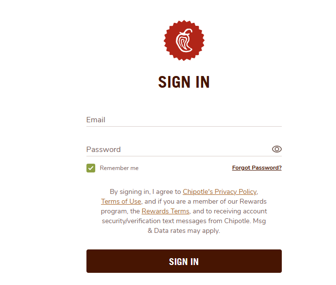 Log in or Create an Account to Redeem Gift Card User logging in or creating an account on the Chipotle website or app to redeem a gift card.