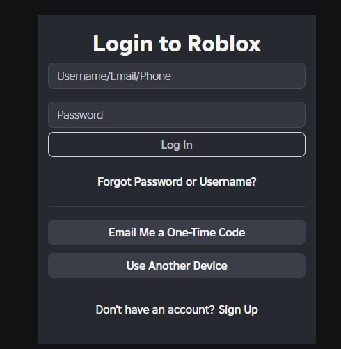 Prompt to log in or create a new Roblox account Log in or sign up for Roblox