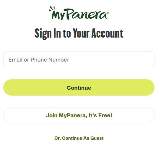 User logging into or creating a new account on the Panera Bread website or app before redeeming a gift card User logging into or creating a new account on the Panera Bread website or app before redeeming a gift card