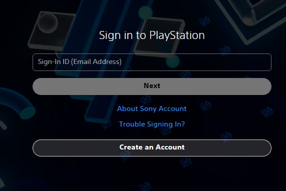 Image displaying the PlayStation login and sign-up page for user accounts Image displaying the PlayStation login and sign-up page for user accounts