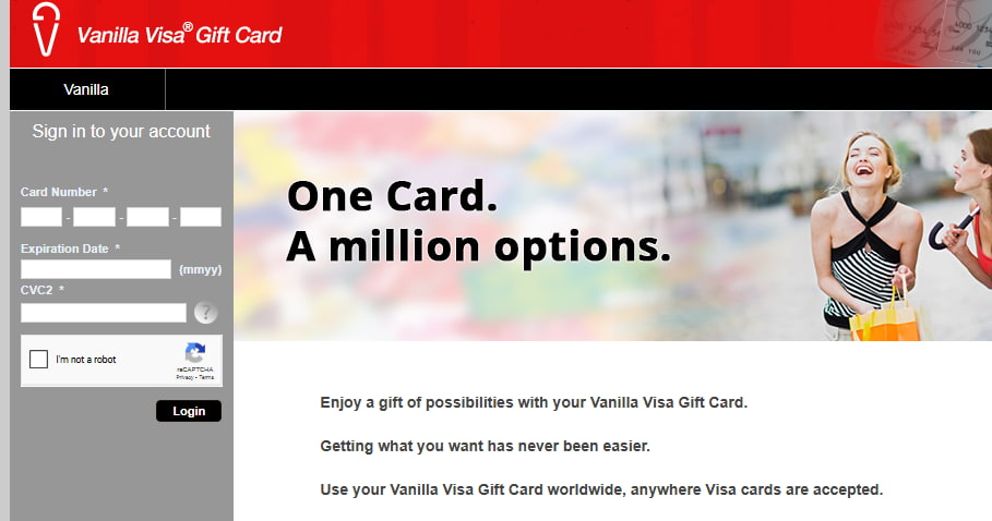 User logging in or signing up for an account to redeem a Vanilla Visa gift card online.

