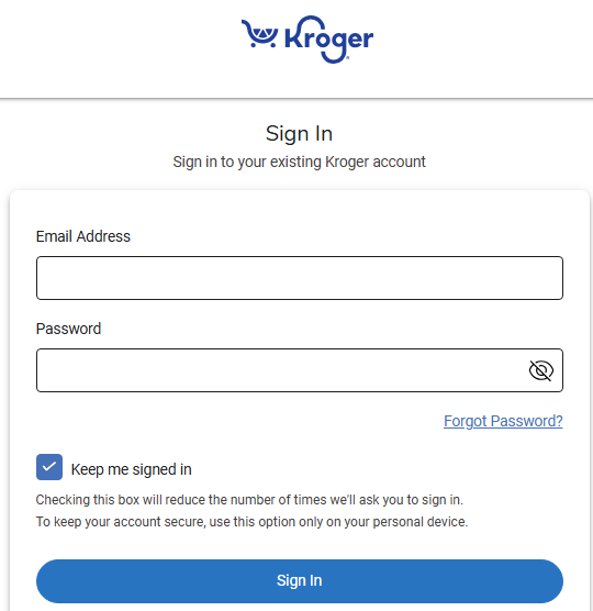Log in or Create a New Kroger Account Image displaying the Kroger login and sign-up screen on a smartphone and computer, prompting users to enter their credentials or create a new account