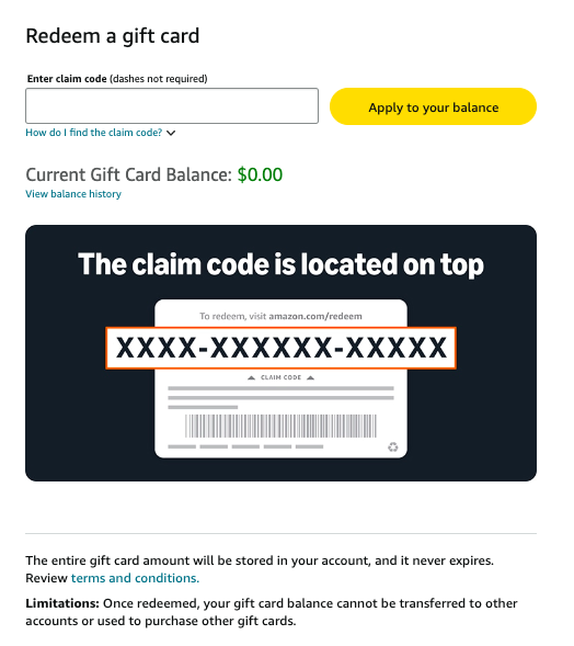 Enter the Gift Card Code Enter the Gift Card Code