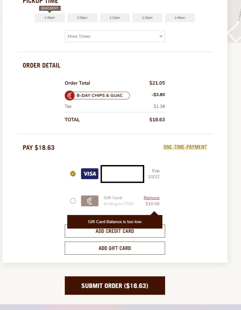 Locate the Gift Card Redemption Section User navigating to the gift card redemption section on the Chipotle website or app.