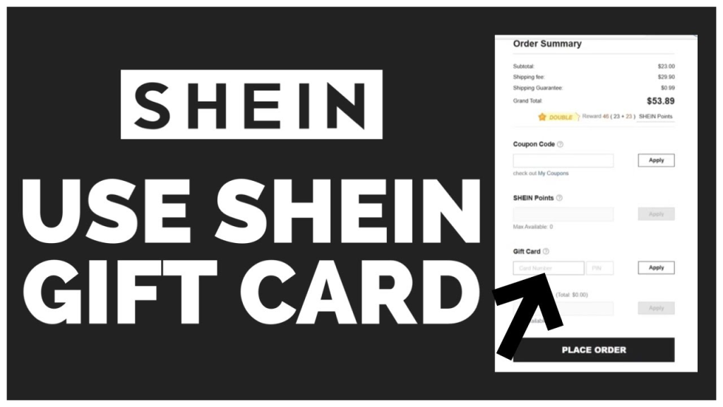 Enter Your Shein Gift Card Code to Redeem Balance Input field on Shein website to enter gift card code for redemption