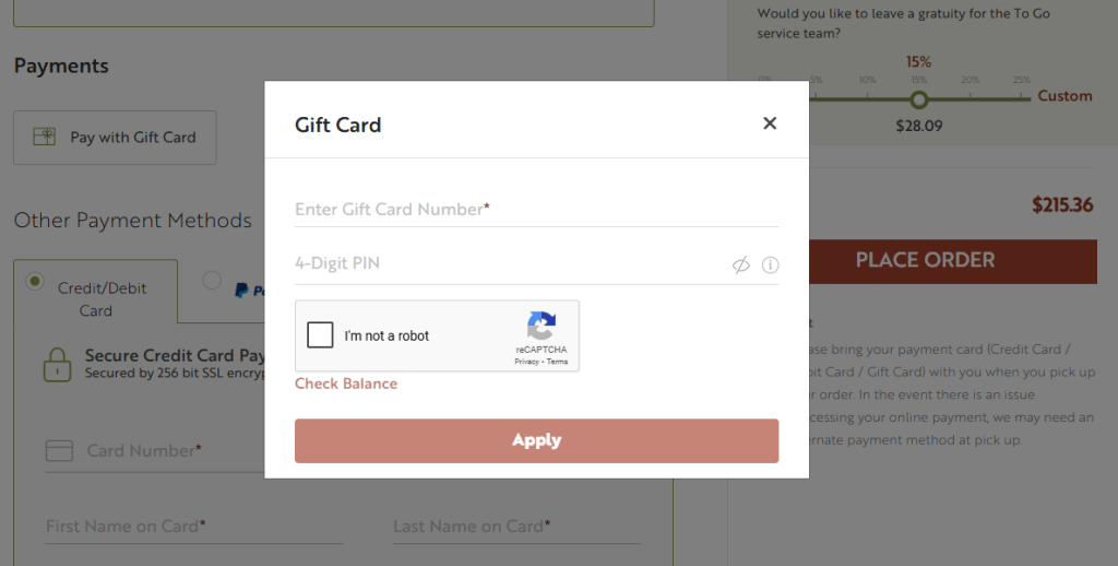 Enter the Gift Card Code Enter the Gift Card Code
