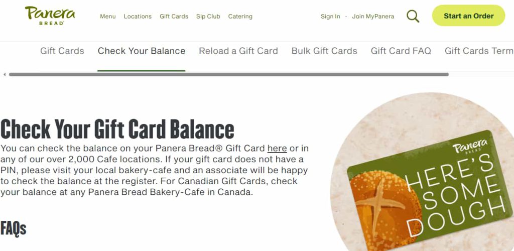 Checking current balance on a Panera Bread gift card via the account page. Checking current balance on a Panera Bread gift card via the account page.