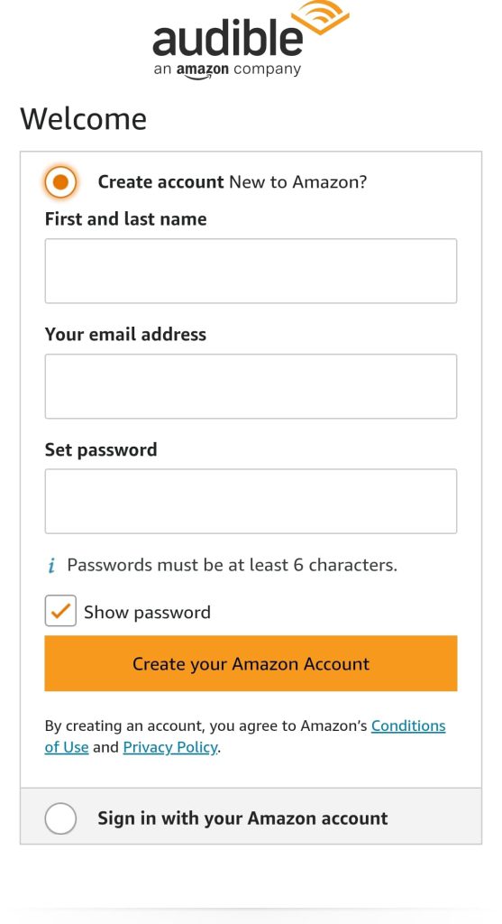 Create Your Free Audible Account Create a free Audible account using your email and password