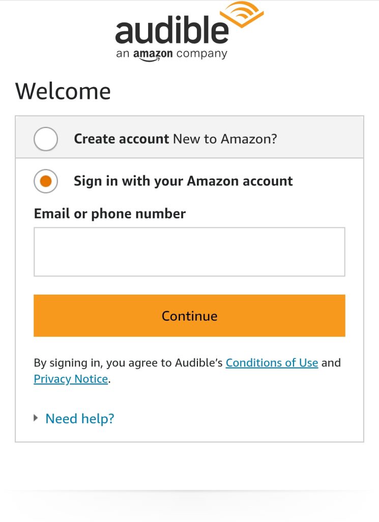 Log In with Your Amazon or Audible Account Log in with your Amazon or Audible account details