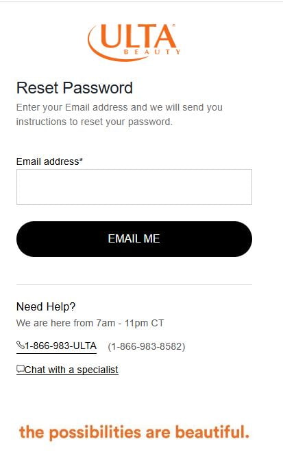Instruction to reset your forgotten Ulta Beauty account password