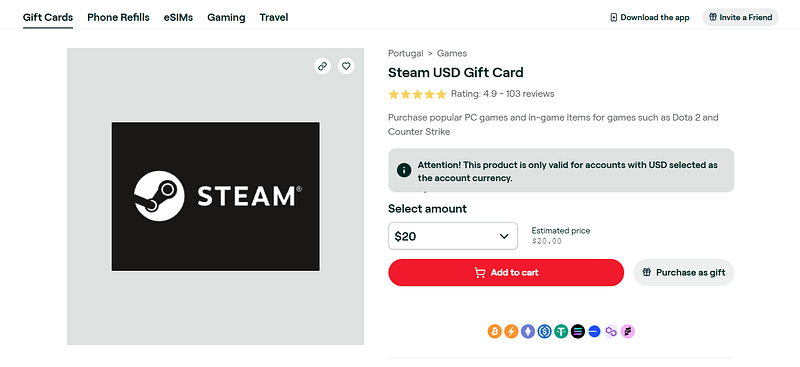 User selecting a preferred Steam gift card denomination from available options like $20, $50, or $100 before purchase User selecting a preferred Steam gift card denomination from available options like $20, $50, or $100 before purchase
