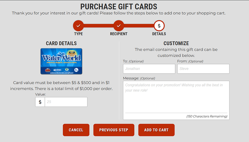 Customising a digital gift card with personal preferences. Customising a digital gift card with personal preferences.