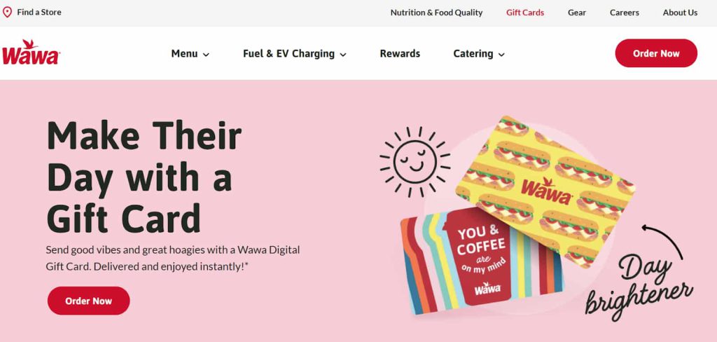 User opening the official Wawa gift card website User opening the official Wawa gift card website