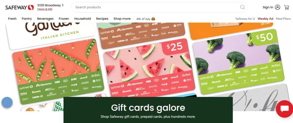 Screenshot showing the homepage of the official Safeway Gift Card website with navigation options for buying, checking balance, and redeeming Safeway gift cards online Screenshot showing the homepage of the official Safeway Gift Card website with navigation options for buying, checking balance, and redeeming Safeway gift cards online