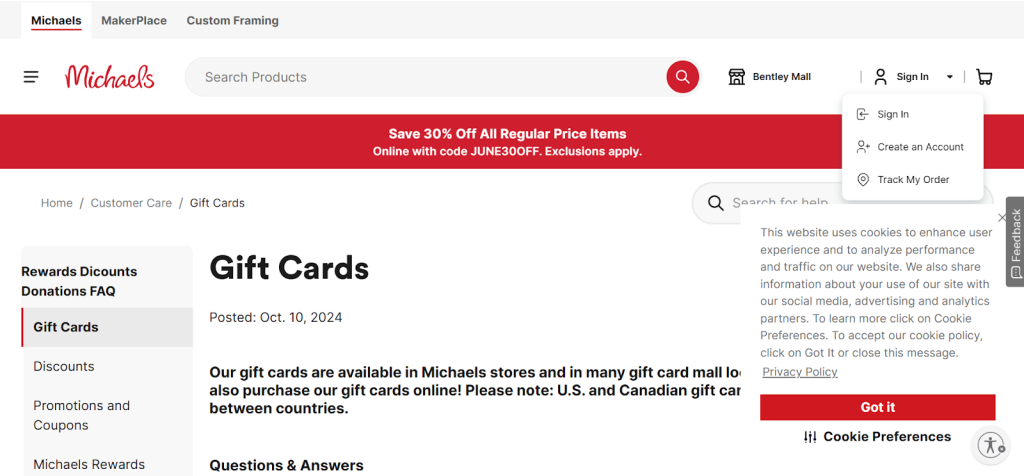 User logging into Michaels account to redeem gift card User logging into Michaels account to redeem gift card